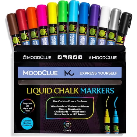 MoodClue Liquid Chalk Markers, 12 Neon Colors, Reversible Tips, Easy-Clean Wet or Dry Erase, Non-Toxic price history and forecast - MoodClue 08