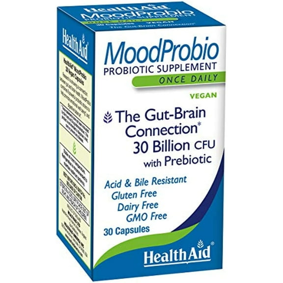 MoodProbio 30 Billion CFU With Prebiotic, Once Daily, Acid & Bile Resistant, Gluten, Dairy, and GMO Free, Vegan