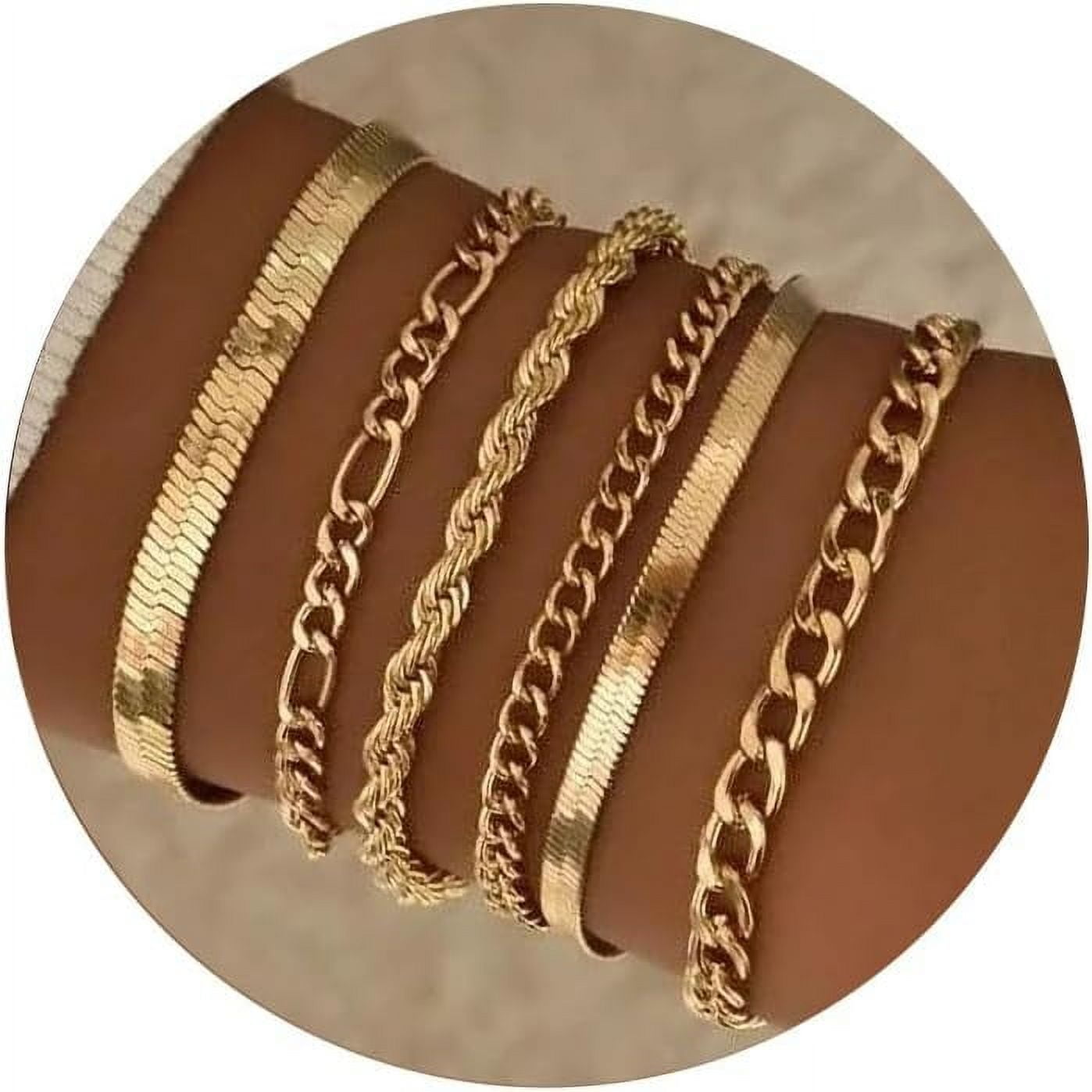 TRAHOO Moodear Gold Bracelet For Women 14K Real Gold Bracelet Sets For Women Dainty Snake Chain Bracelet Adjustable Cuban Link Bracelet For Women Cuff Bangle Gold Stackable Bracelets For Womens Jewelry Sets