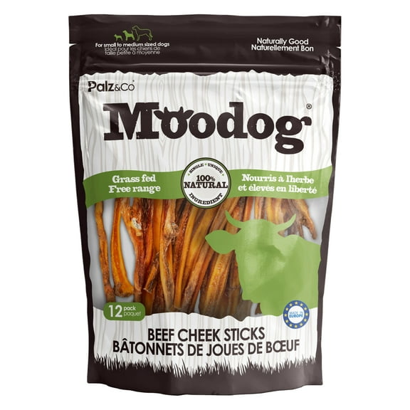 Moodog Beef Cheek Strips Sticks, 12 Pack