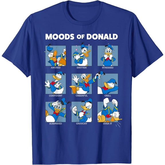 Moods Of Donald Duck DTG Print Unisex T-Shirt,Royal Blue Color,Size L
