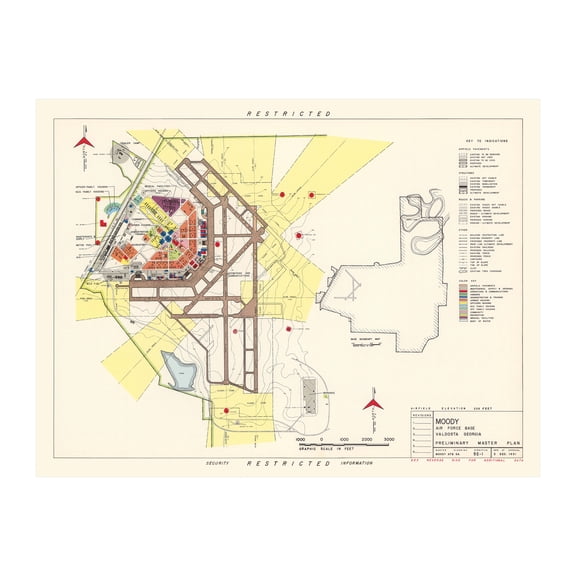 Moody Air Force Base Art, 1951 Vintage Map of Moody Air Force Base History Wall Decor Gift, Old Moody Air Force Base Map - 36" x 24" Unframed Print