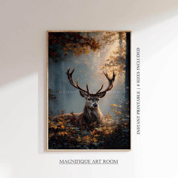 Moody Autumn Deer, Woodland Forest Animal Poster, Rustic Farmhouse Cottagecore Fall Poster Wall Art F205, Size 24x36 UNFFRAMED F03.1.7l2223