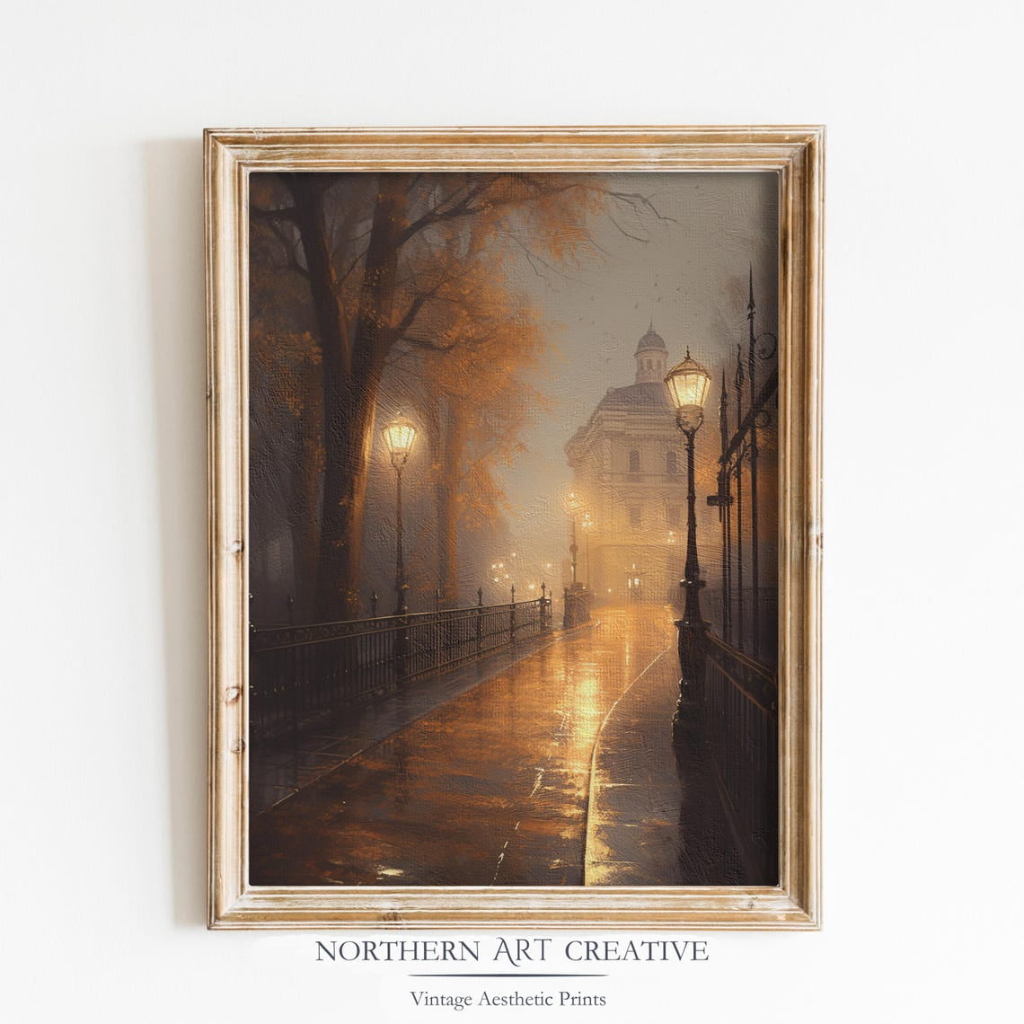 Moody Autumn European Town Wall Art Print, Rainy Fall Landscape Decor ...