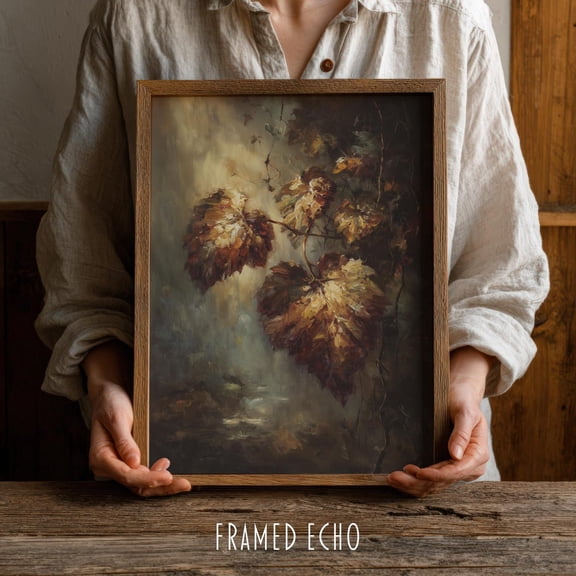 Moody Autumn Leaves Print Vintage Botanical Dark Academia, Unframed Paper Poster 8x10in