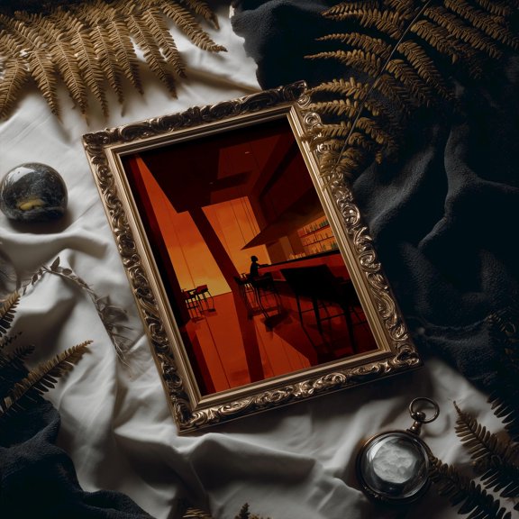 Moody Bar Scene Poster In Orange Hues , Poster Print Only