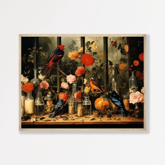 Moody Bird Wall Art Vintage Dark Academia Cottage Poster