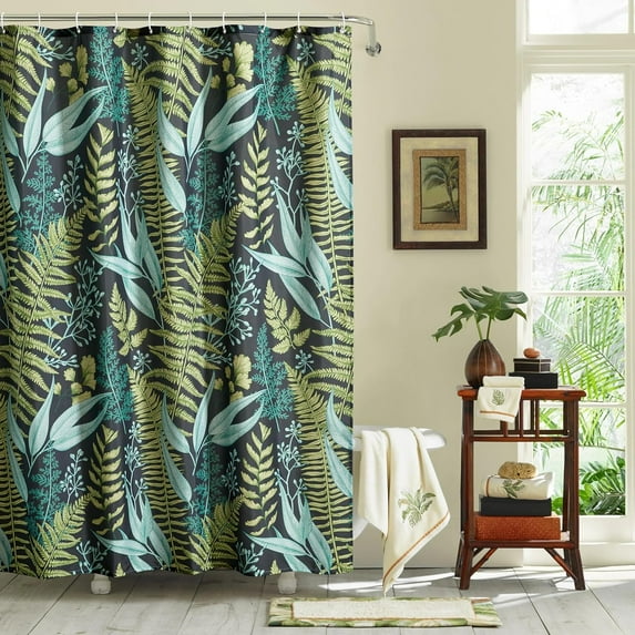 Moody Black Botanical Shower Curtain Boho Woodland Bathroom Decor, Dark Vintage Nature Plant Herb Green Leaves Fabric Shower Curtain Set Heavy Duty, Spring Summer Themed Bathroom Curtain