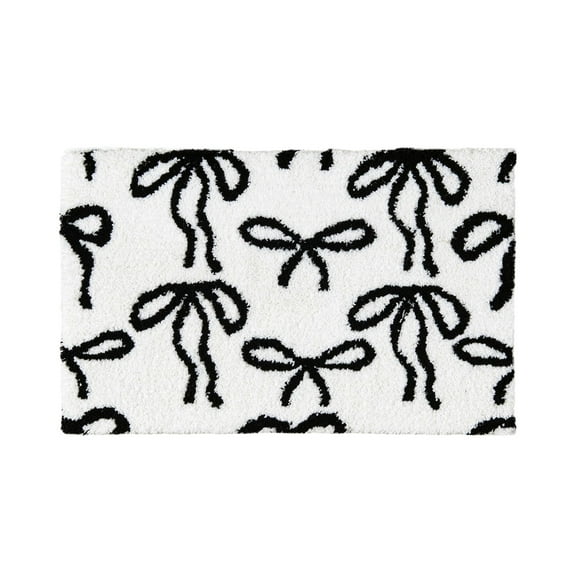 Moody Black Bow Bath Mat For Bathroom Non , 20X32 Cute Retro Funky Bathroom Mat, Absorbent Soft Shaggy Washable Simple Minimalist Bath Rugs For Shower Home Decor