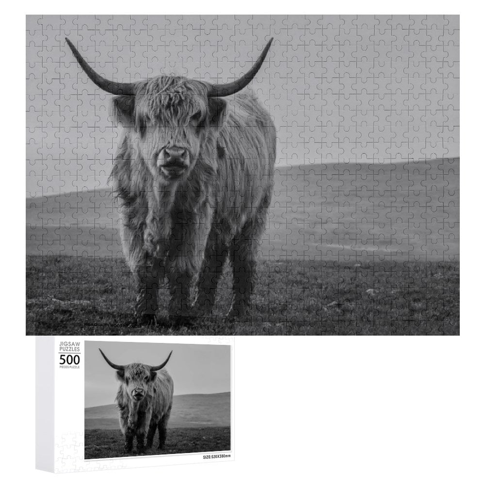Moody Black and White Cow Jigsaw Puzzles 500 Pieces for Adults, Large