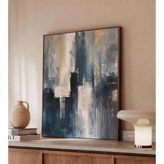 Moody Blue Abstract Wall Art Print For Dramatic Contemporary Decor