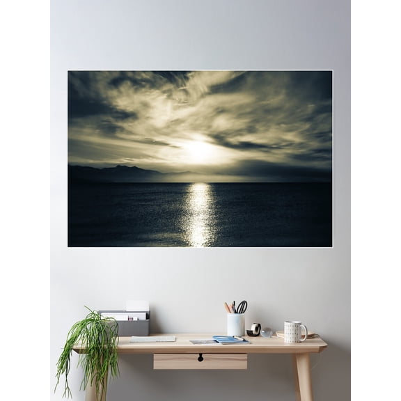 Moody Blue Sea Poster Wall Art, Modern Wall Decor For Living Room Bedroom, 12x18 UNFRAMED