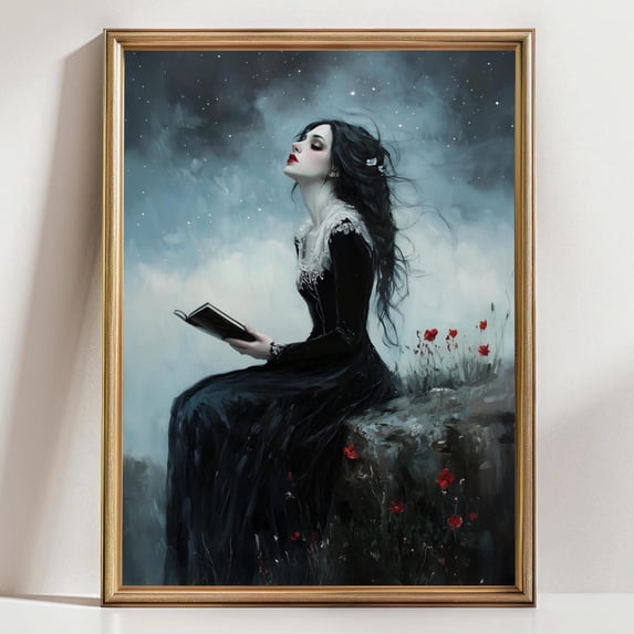 Read Books In The Library Moody Bookish Victorian Wall Art Print, Woman Reading A Book ...