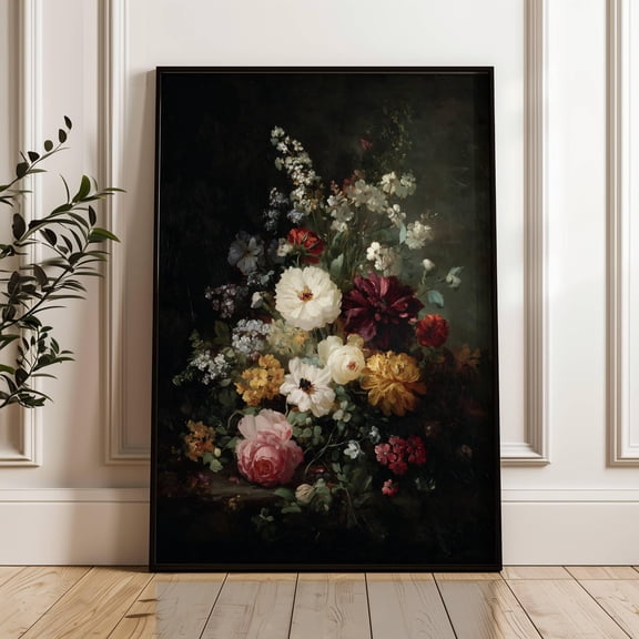 Moody Botanical Flower | Vintage Dark Floral | Farmhouse Wall Decor | Antique | Vintage Fall Floral Print UNFRAMED Poster, Wall Art for Decor, Present, 8x12