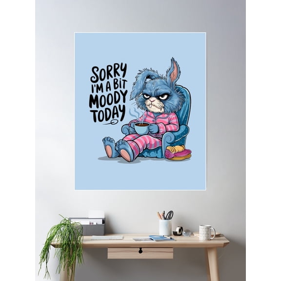 Moody Bunny Grumpy Morning Grouch Coffee Poster Wall Art, Modern Wall Decor For Living Room Bedroom, 12x18 UNFRAMED