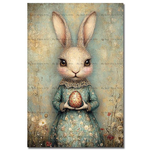 Moody Bunny Poster, Fantasy, Easter Animal, Gothic Rabbit, Cute Whimsical Eggs Picture, Holiday Themed, Seasonal Living Room And Home Decor