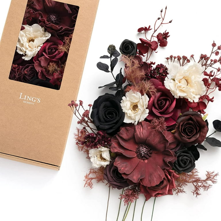 Moody Burgundy & Black Artificial Flowers and Greenery Deluxe Combo Box  Set, Goth Fake Flower for DIY Wedding Bridal Bouquet, Centerpieces Decor,  Floral Arrangement Decor 