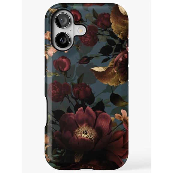Moody Burgundy Rose and Botanical Tough Case for Apple iPhone, Polycarbonate Shell with TPU Liner