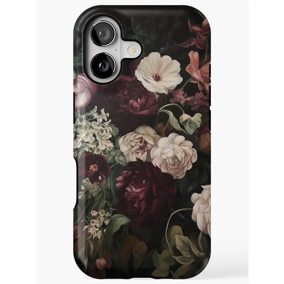Moody Burgundy and Cream Floral Tough Case for Apple iPhone, Dual-Layer Polycarbonate and TPU