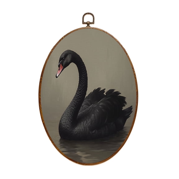 Moody Canvas Wall Art Black Swan Vintage Moody Animal Dark Victorian Gothic Gothic Aesthetic Rustic Oval Framed Canvas Prints Vintage Wall Hanging Decor for Home Decorations 8.6"x11.4"