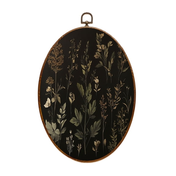 Moody Canvas Wall Art Dark Botanical Vintage Moody Floral Dark Academia Aesthetic Dark Wild Botanical Oval Framed Canvas Prints Vintage Wall Hanging Decor for Home Decorations 8.6"x11.4"