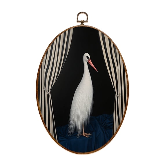 Moody Canvas Wall Art Moody Crane Eclectic Vintage Bird Pictures Surreal Humorous Animal Black White Oval Framed Canvas Prints Vintage Wall Hanging Decor for Home Decorations 8.6"x11.4"