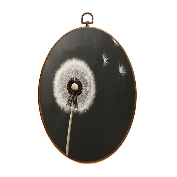 Moody Canvas Wall Art Moody Dandelion Floral Dark Academia Rustic Flower Botanical Circle Vintage Oval Framed Canvas Prints Vintage Wall Hanging Decor for Home Decorations 8.6"x11.4"