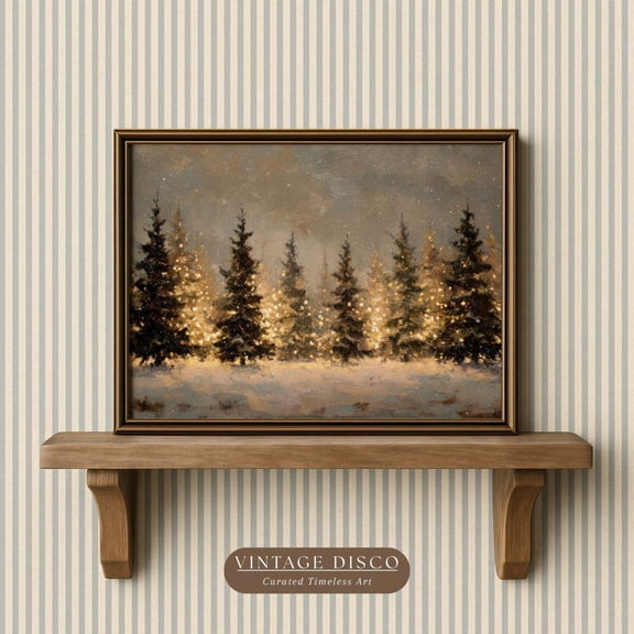 Moody Christmas Tree Forest Wall Art Print, Rustic Pine Holiday, Magical Snowy Winter Landscape, Seasonal Living Room And Home Decor