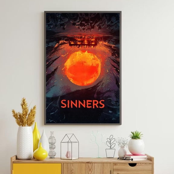 Moody Cinematic Wall Decor Featuring Sinners Movie Inspired Fiery Sun Dark Atmosphere Vintage Film Poster 8x12 UNFRAMDE