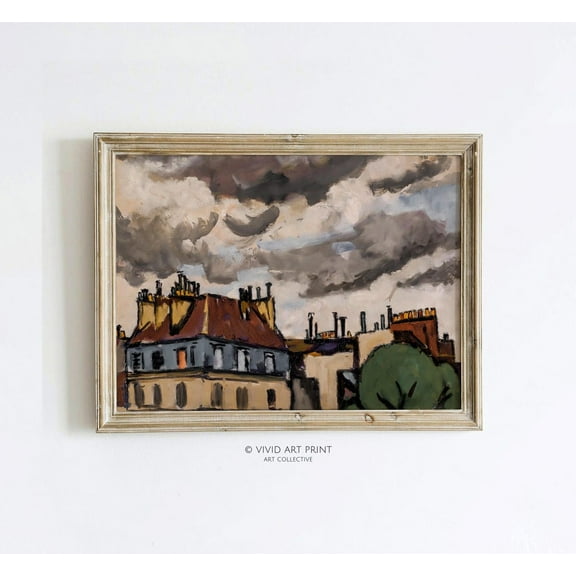 Moody Cityscape Wall Art, Vintage Paris Rooftops And Clouds Urban Painting Home Decor, Vivid Art Print Hs-532 Wall Art, Modern Wall Decor, 8x12 UNFRAMED