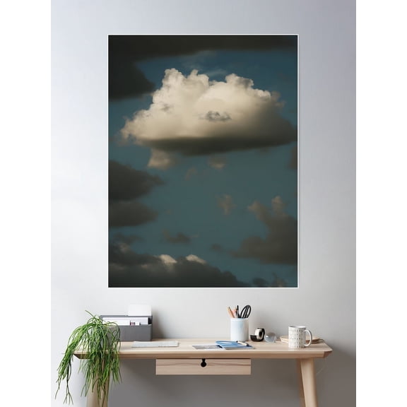 Moody Cloud, Pastel Navy Blue Sky Poster Wall Art, Modern Wall Decor For Living Room Bedroom, 12x18 UNFRAMED