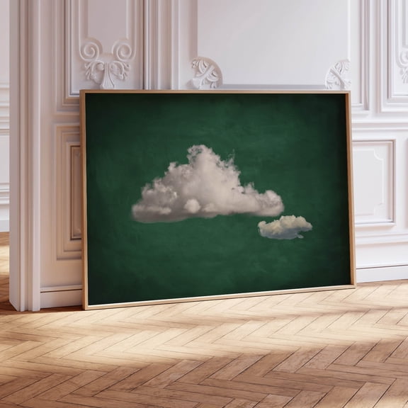 Moody Clouds Modern Emerald Green Bed Horizontal Living Room Bedroom Office Decor Wall Art Unframed Paper Print