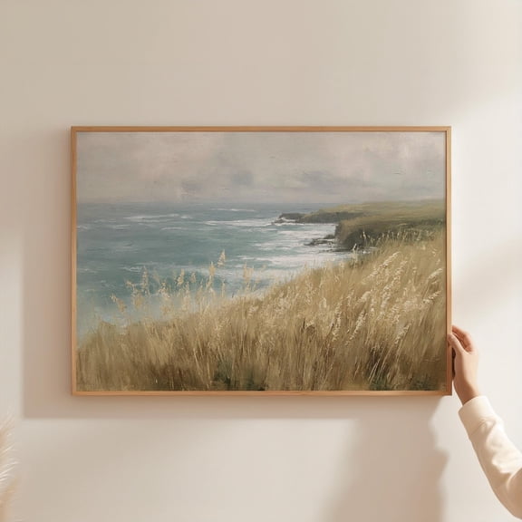 Moody Coastal Meadow Landscape Stormy Ocean Beach Scenic Paper Poster Unframed Paper Print