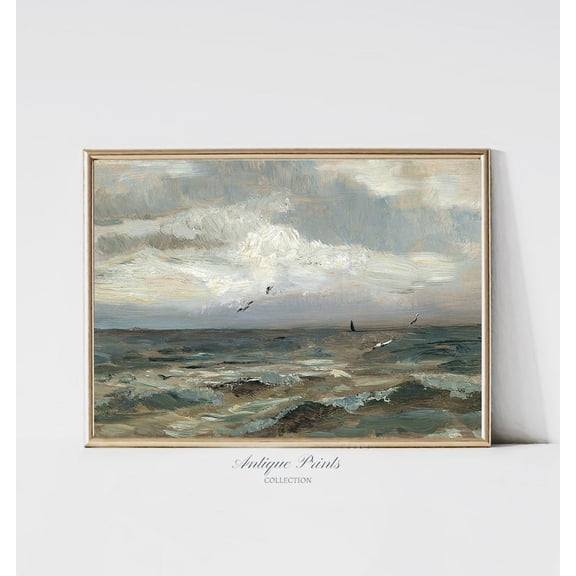 Moody Coastal, Seascape Vintage Print, Ocean Waves, Antique Seascape Wall Art, Poster Decor, Unframed Poster Size 8x12