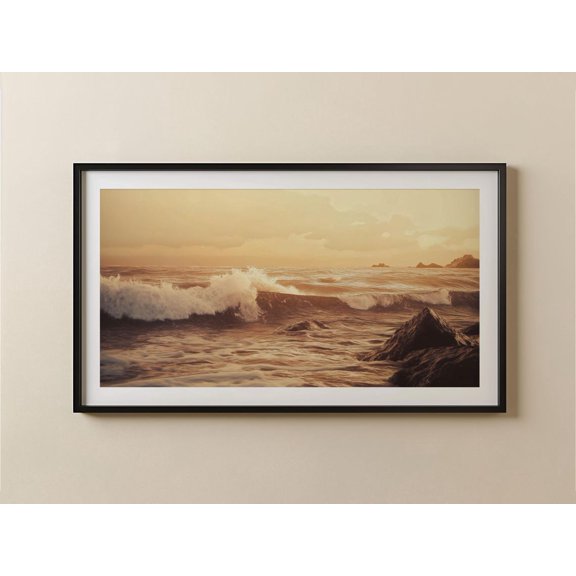 Moody Coastal Sunset Summer, Sea Waves Landscape Wall Decor, Seascape Beach House, Ocean Downloadable Art Poster Decor, Size 24x36 UNFFRAMED F03.1.8l1204