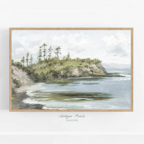 Moody Coastal Vintage, Antique Seascape Print, Ocean Wall Art, Neutral Beach Cottage Wall Decor, Poster, Unframed Canvas Size 24x36