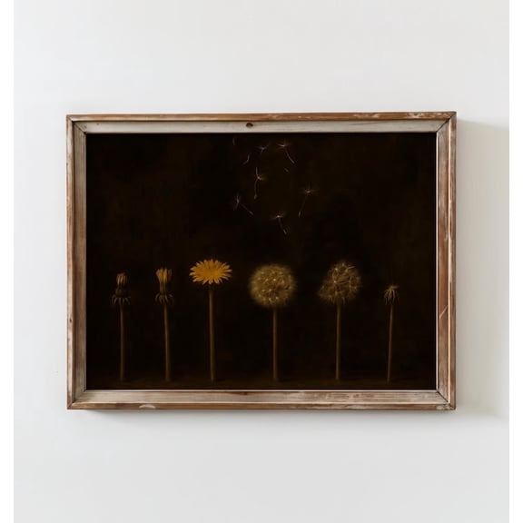 Moody Cottagecore Dandelion Painting | Vintage Dark Academia Print | Modern Farmhouse Art | Dark Dandelion Flower Artwork 24x36 Unframed Poster