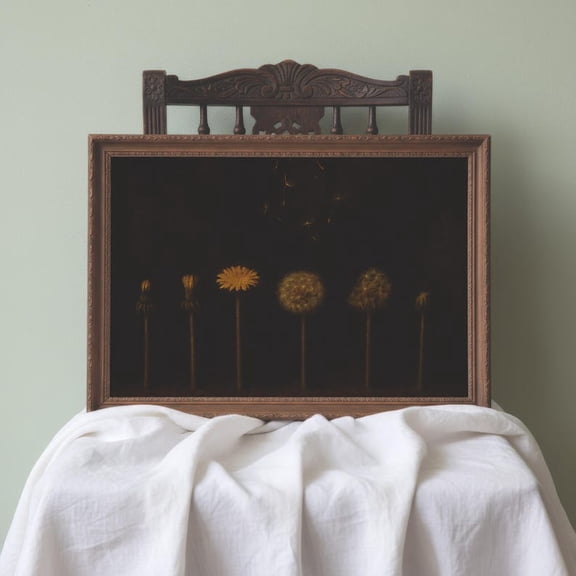 Moody Cottagecore Dandelion Painting | Vintage Dark Academia Print | Modern Farmhouse Art | Dark Dandelion Flower Artwork Size 24x36 Unframed Poster