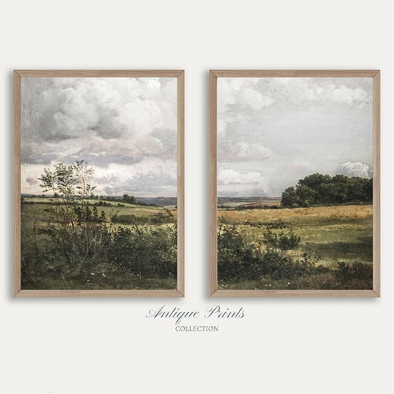 Moody Countryside Muted Landscape Split Vintage Farmhouse Art Set 2 Stretched Canvas 8x12