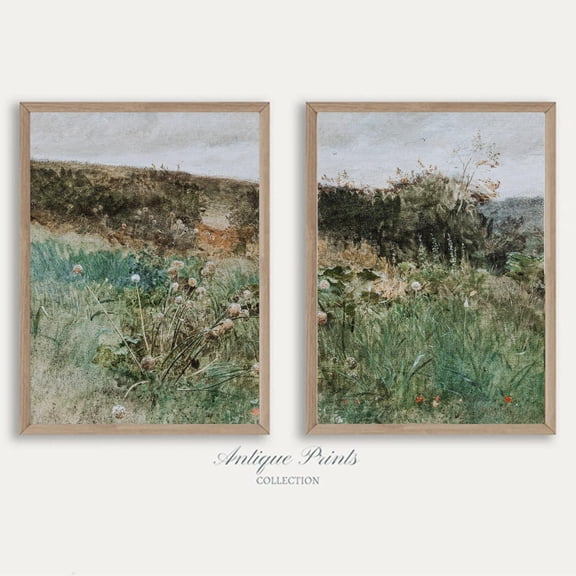 Moody Countryside Split Vintage Landscape Rustic Farmhouse Wall Art Set 2 Stretched Canvas 8x12