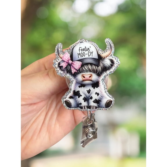 Moody Cow Badge Reel: Acrylic Nurse ID Holder