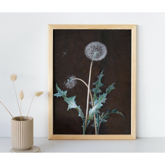 Moody Dandelion Painting, Vintage Botanical Wall Art