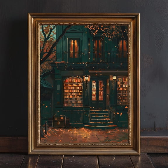 Moody Dark Academia Bookstore Wall Art Print, Unframed Paper Poster 8x10in