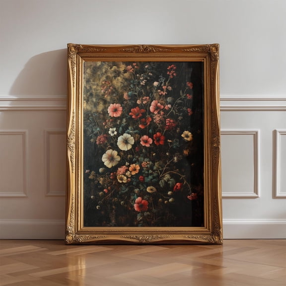 Moody Dark Floral Art Print Vintage Baroque Flower Wall Decor Moody Botanical Print Dark Academia Romantic Old World Floral