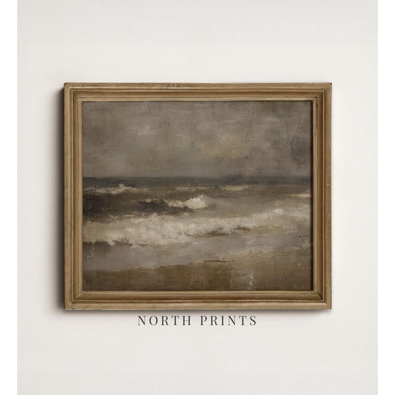 Moody Dark Neutral Seascape Coastal Beach House Minimalist Decorative Design Statement Wall Decor