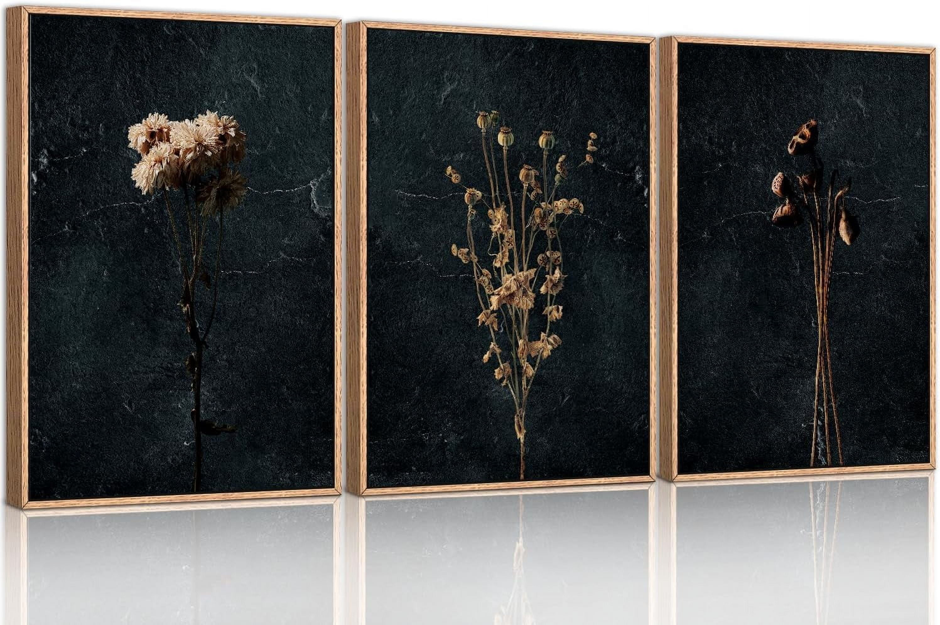 Moody Dark Orange Floral Framed Canvas Wall Art Set, Minimalist Wildflower Wall Decor, Black Flower Botanical Wall Painting, Modern Art Print for Living Room, Bedroom, Office 16"x24"x3 - Walmart.com