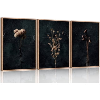 TOARTi Moody Dark Orange Floral Framed Canvas Wall Art Set, Minimalist Wildflower Wall Decor, Black Flower Botanical Wall Painting, Modern Art Print for Living Room, Bedroom, Office 16"x24"x3
