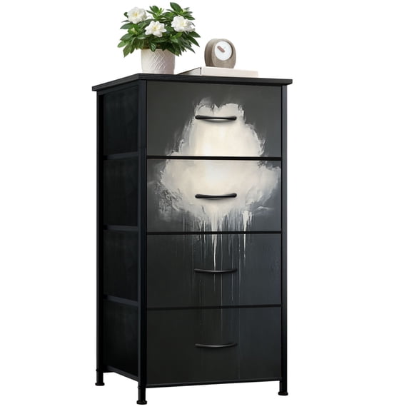 Moody Dresser for Bedroom with 4 Storage Drawers Vintage Gold Dark Moody Rain Landscape Gothic Sky Farmhouse Dressers Chest of Drawers Steel Framed Fabric Closet Organizers for Entryway