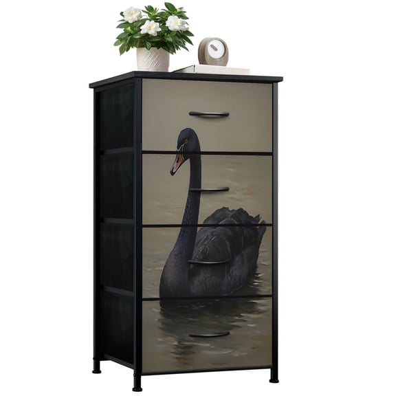 Moody Dresser for Bedroom with 4 Storage Drawers Vintage Moody Animal Dark Victorian Gothic Aesthetic Rustic Dressers Chest of Drawers Steel Framed Fabric Closet Organizers for Entryway