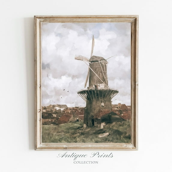 Moody Duch Windmill Wall Art, Vintage Country, Antique Windmill Print, Rustic Farmhouse Wall Art, Home Decor #237, 8x12 UNFRAMED